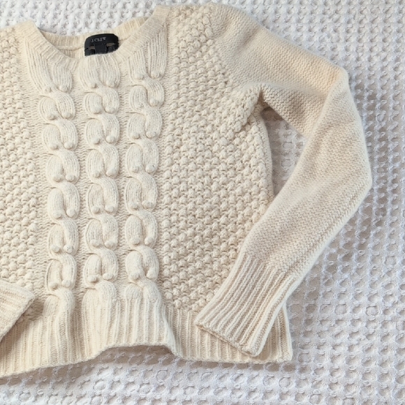 J. Crew Lambs Wool Handknit Cream Crewneck Sweater - Picture 7 of 12